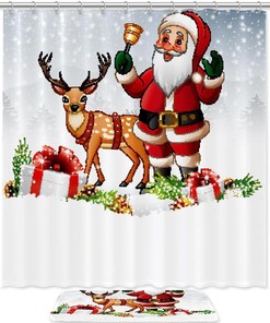 Santa Deer Waterproof Bath Curtain for Your Bathroom- Celebrate Christmas in Style