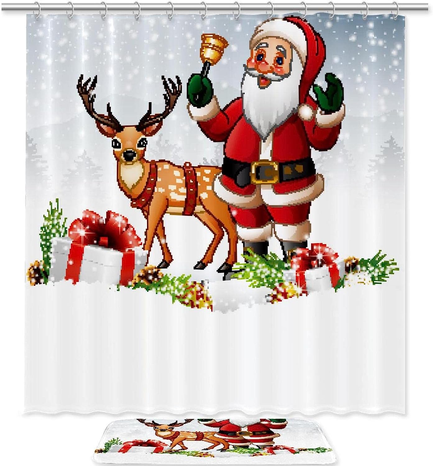 Santa Deer Waterproof Bath Curtain for Your Bathroom- Celebrate Christmas in Style