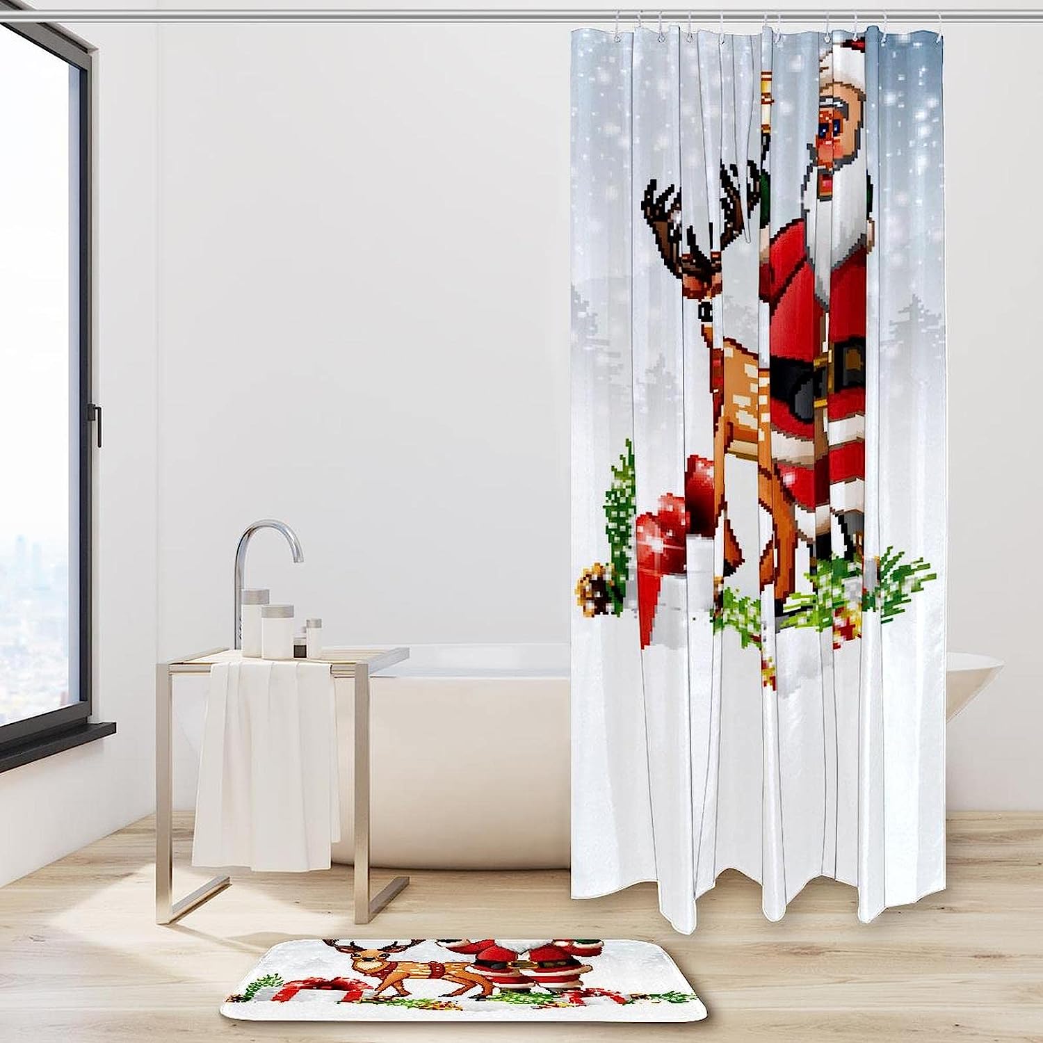 Santa Deer Waterproof Bath Curtain for Your Bathroom- Celebrate Christmas in Style