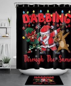 Santa Elk Elf Christmas Snowflake Funny Shower Curtain Bathroom Accessory