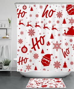 Santa Elk Sleigh Christmas Shower Curtain - Ball And Snowflake Bathroom Accessory