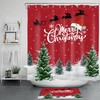Santa Elk Sleigh Winter Fir Trees Christmas Shower Curtain - Rustic Bathroom Decor