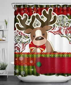 Santa Elk Xmas Snowflake Funny Shower Curtain For Bathroom Decor