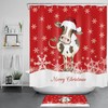 Santa Hat Cartoon Cow And Snowflakes Print Waterproof Fabric Shower Curtain For Holiday-Themed Bathroom Decor