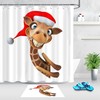 Santa Hat Cartoon Style Funny Giraffe Shower Curtain - Christmas Bathroom Decor