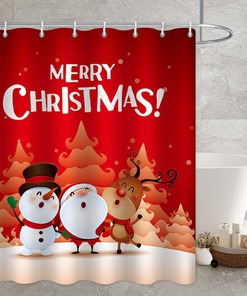 Santa Moose 3D Printing Modern Art Color Waterproof Shower Curtain- Add a Festive Touch to Your Bathroom