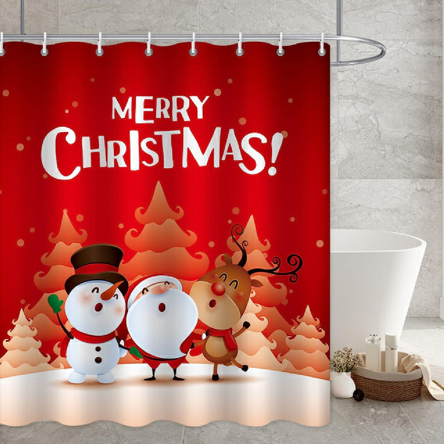 Santa Moose 3D Printing Modern Art Color Waterproof Shower Curtain- Add a Festive Touch to Your Bathroom