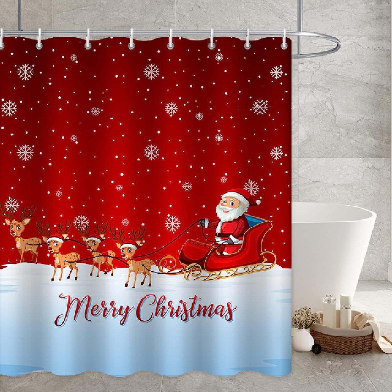 Santa Moose 3D Printing Modern Art Waterproof Shower Curtain- A Perfect Gift for the Holidays