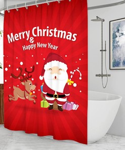 Santa Moose 3D Printing Shower Curtain Modern Art Color, Waterproof Curtain for Bathroom Decor