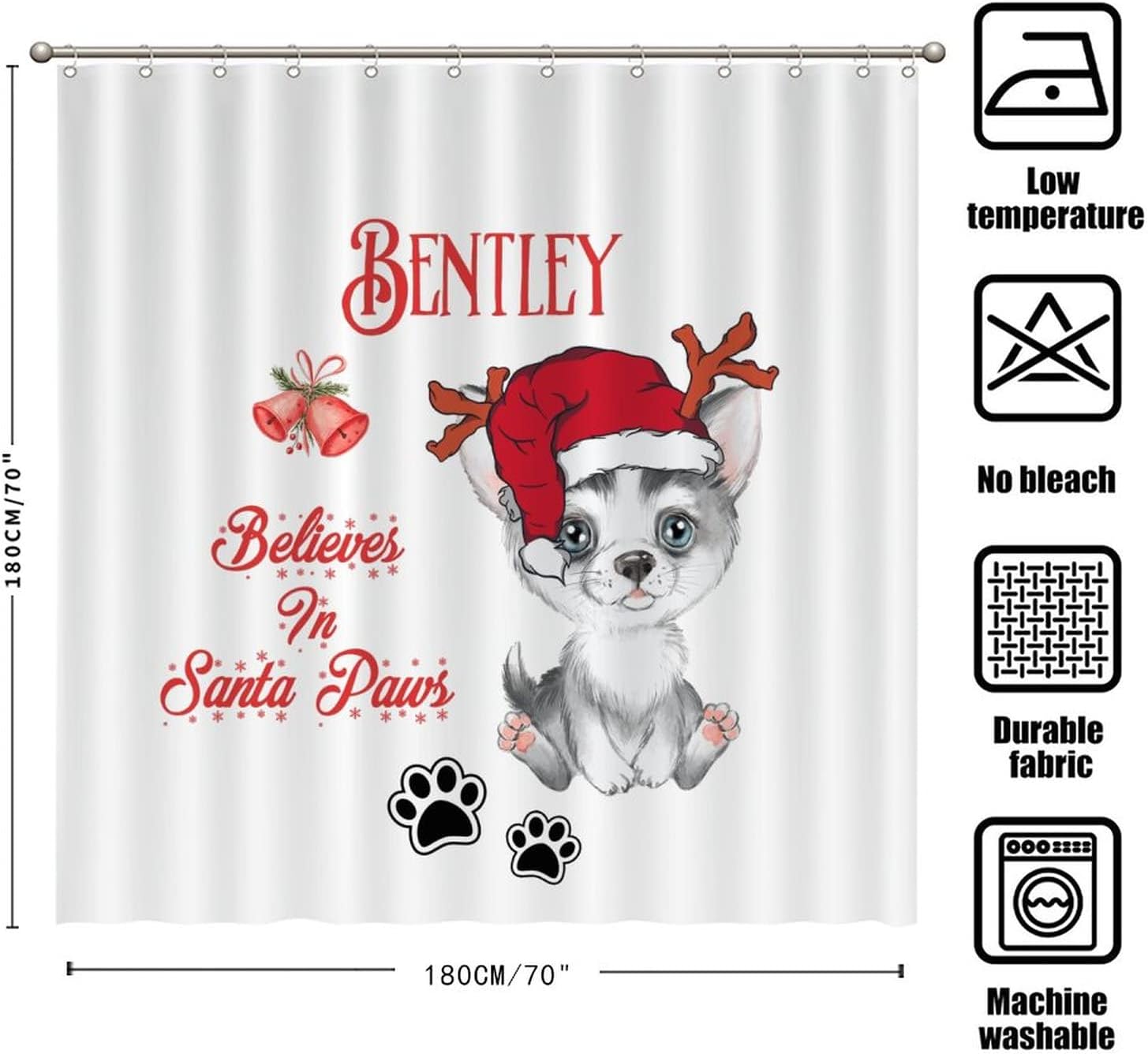 Santa Paws Country Shower Curtain, Dog And Reindeer Bathroom Decor, Believe In Santa Paws - Image 2