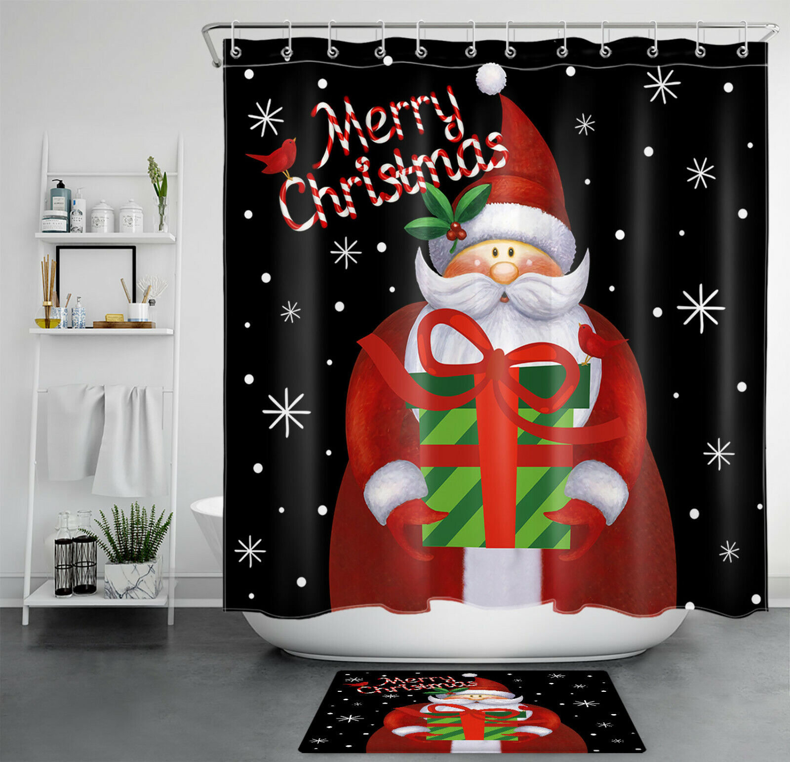 Santa Snowflake Gifts Christmas Shower Curtain - Fun Festive Bathroom Decor