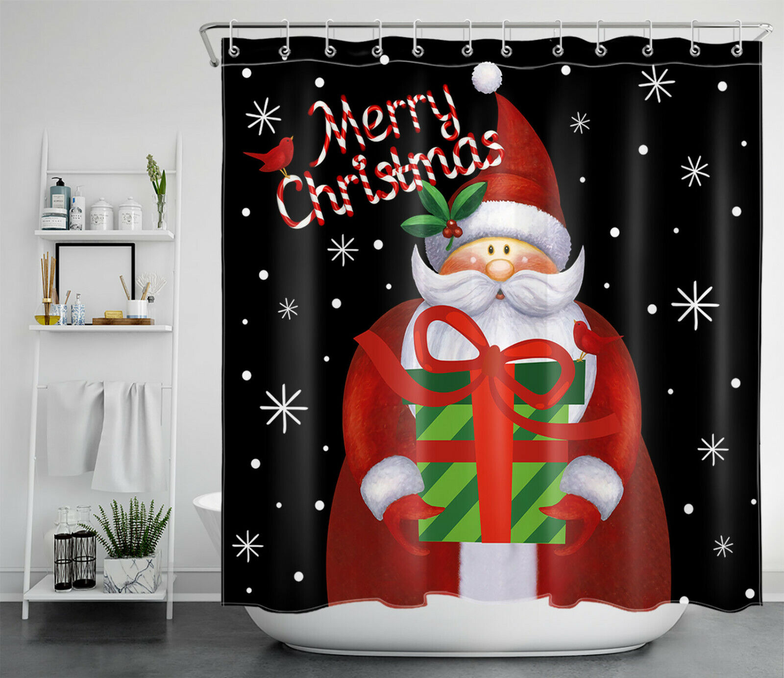 Santa Snowflake Gifts Christmas Shower Curtain - Fun Festive Bathroom Decor