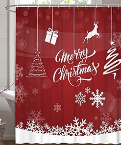 Santa Snowflakes Joy Print Waterproof Fabric Shower Curtain For Festive Bathroom Decor