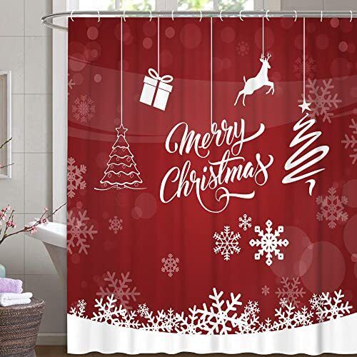 Santa Snowflakes Joy Print Waterproof Fabric Shower Curtain For Festive Bathroom Decor