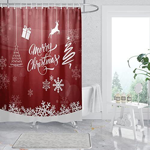 Santa Snowflakes Joy Print Waterproof Fabric Shower Curtain For Festive Bathroom Decor - Image 2