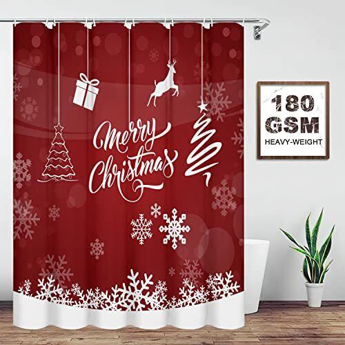 Santa Snowflakes Joy Print Waterproof Fabric Shower Curtain For Festive Bathroom Decor - Image 3