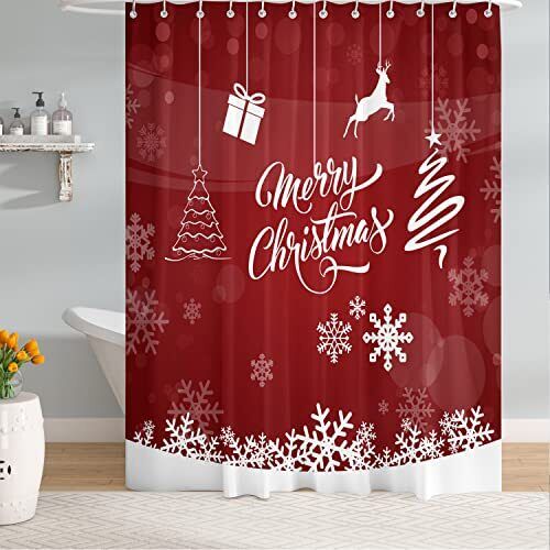 Santa Snowflakes Joy Print Waterproof Fabric Shower Curtain For Festive Bathroom Decor - Image 4