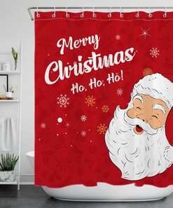 Santa Snowflakes Red Background Christmas Shower Curtain - Elegant Bathroom Decor
