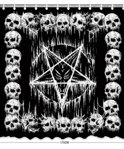 Satanic Pentagram Drip Skull Fabric Shower Curtain - Occult Skull Bathroom Decor