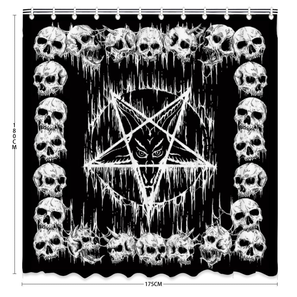 Satanic Pentagram Drip Skull Fabric Shower Curtain - Occult Skull Bathroom Decor