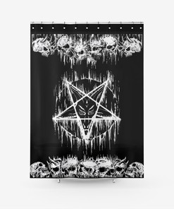Satanic Pentagram Skull Fabric Shower Curtain - Occult Skull Bathroom Decor