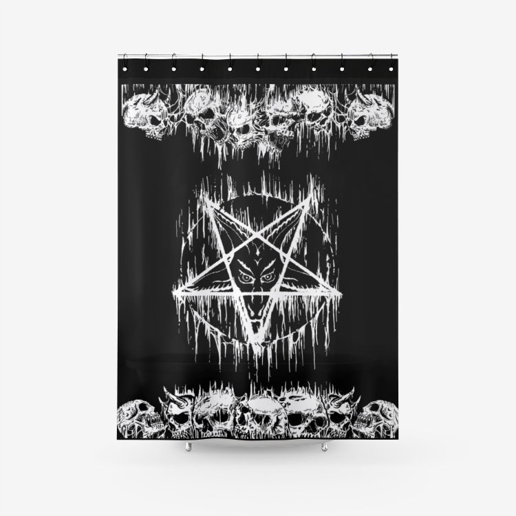 Satanic Pentagram Skull Fabric Shower Curtain - Occult Skull Bathroom Decor
