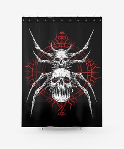 Satanic Spider Skull Fabric Shower Curtain - Gothic Skull Bathroom Decor 