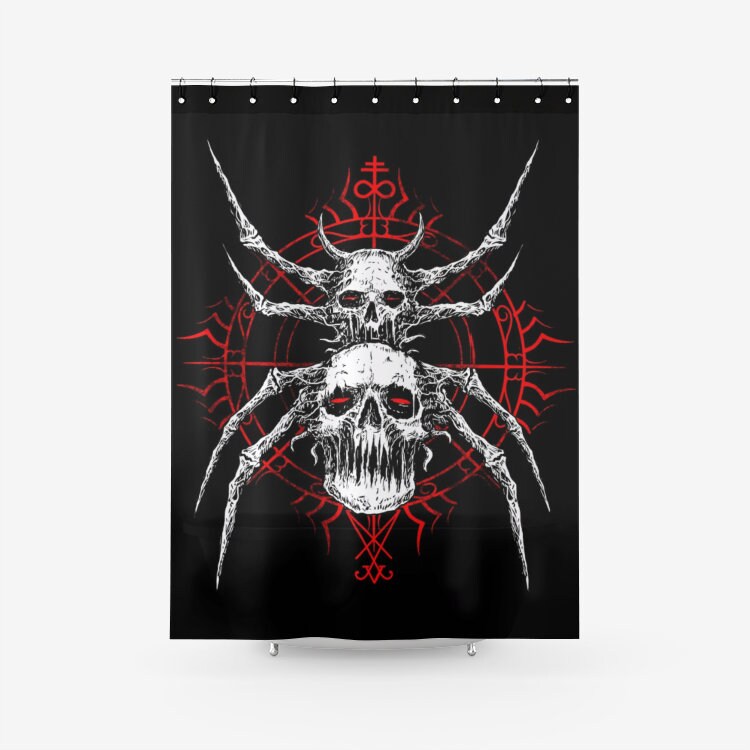 Satanic Spider Skull Fabric Shower Curtain - Gothic Skull Bathroom Decor