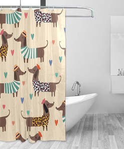 Sausage Dog Print Waterproof Fabric Shower Curtain for Bathroom Decoration