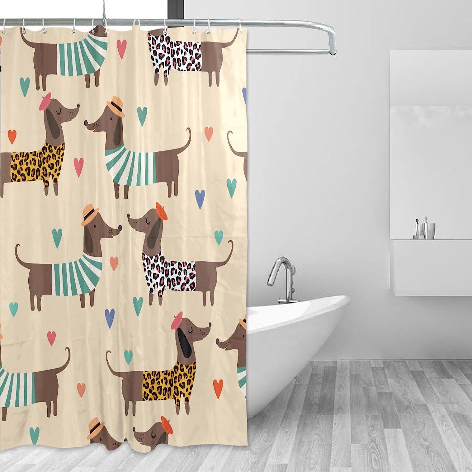 Sausage Dog Print Waterproof Fabric Shower Curtain for Bathroom Decoration