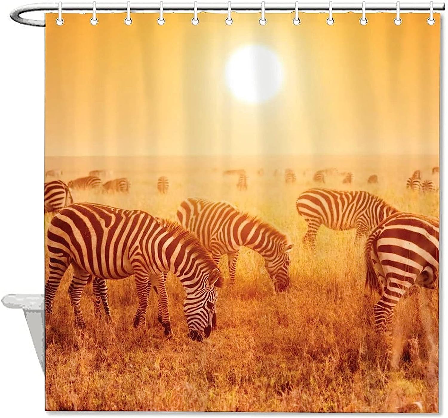 Savanna Sunset Zebras Herd Print Shower Curtain for Bathroom Decor