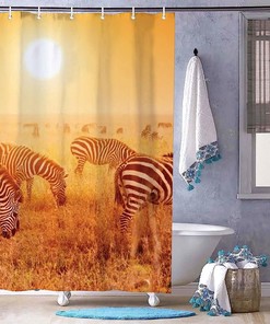 Savanna Sunset Zebras Herd Print Shower Curtain for Bathroom Decor