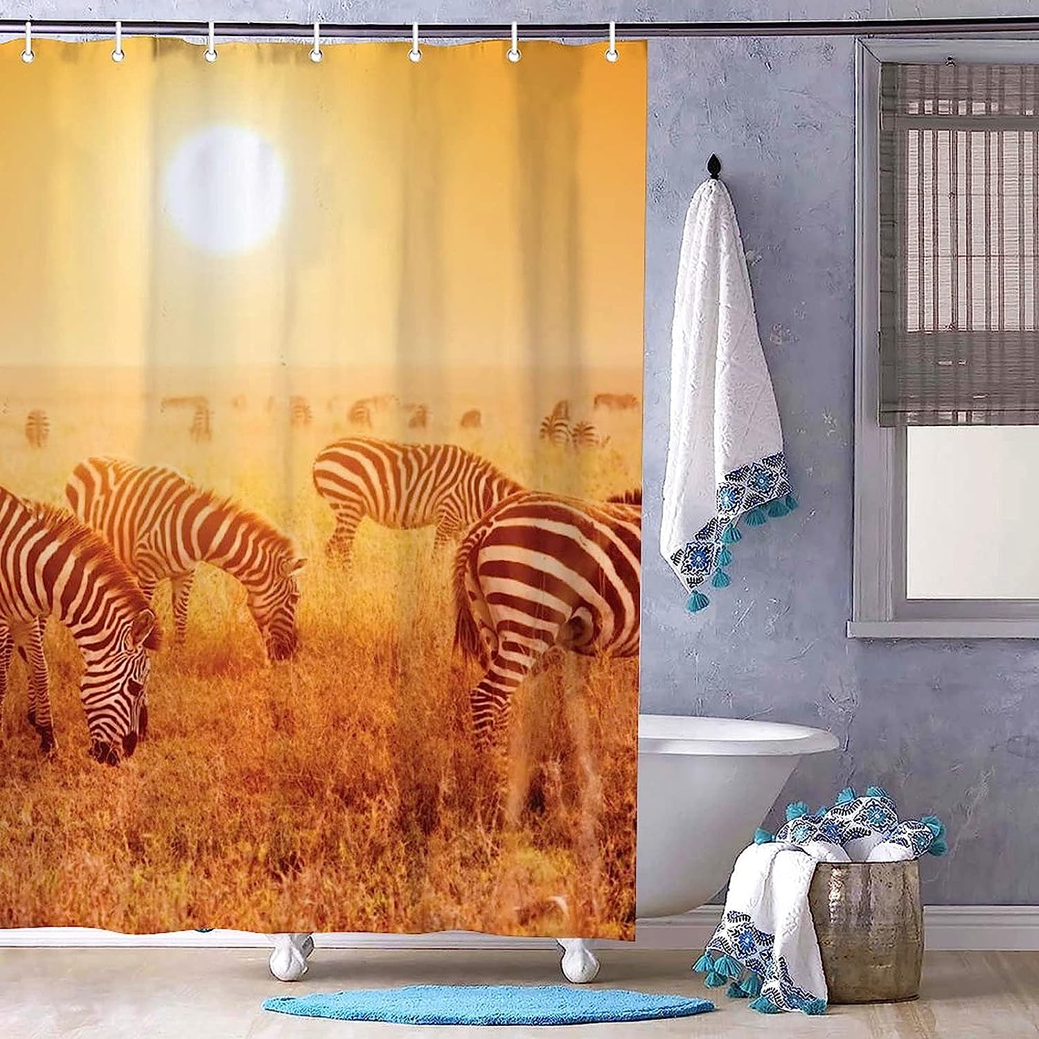Savanna Sunset Zebras Herd Print Shower Curtain for Bathroom Decor
