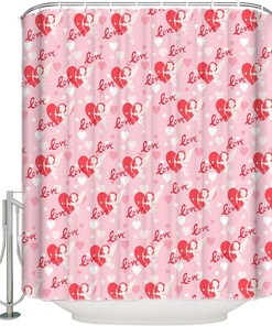 Savannan Valentine's Day Love Heart Pink Water Repellent Bathroom Shower Curtain