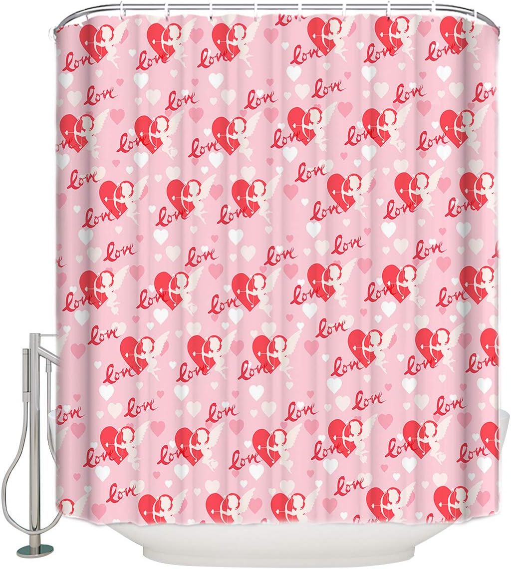 Savannan Valentine's Day Love Heart Pink Water Repellent Bathroom Shower Curtain