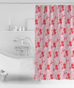 Savannan Valentine's Day Love Heart Pink Water Repellent Bathroom Shower Curtain