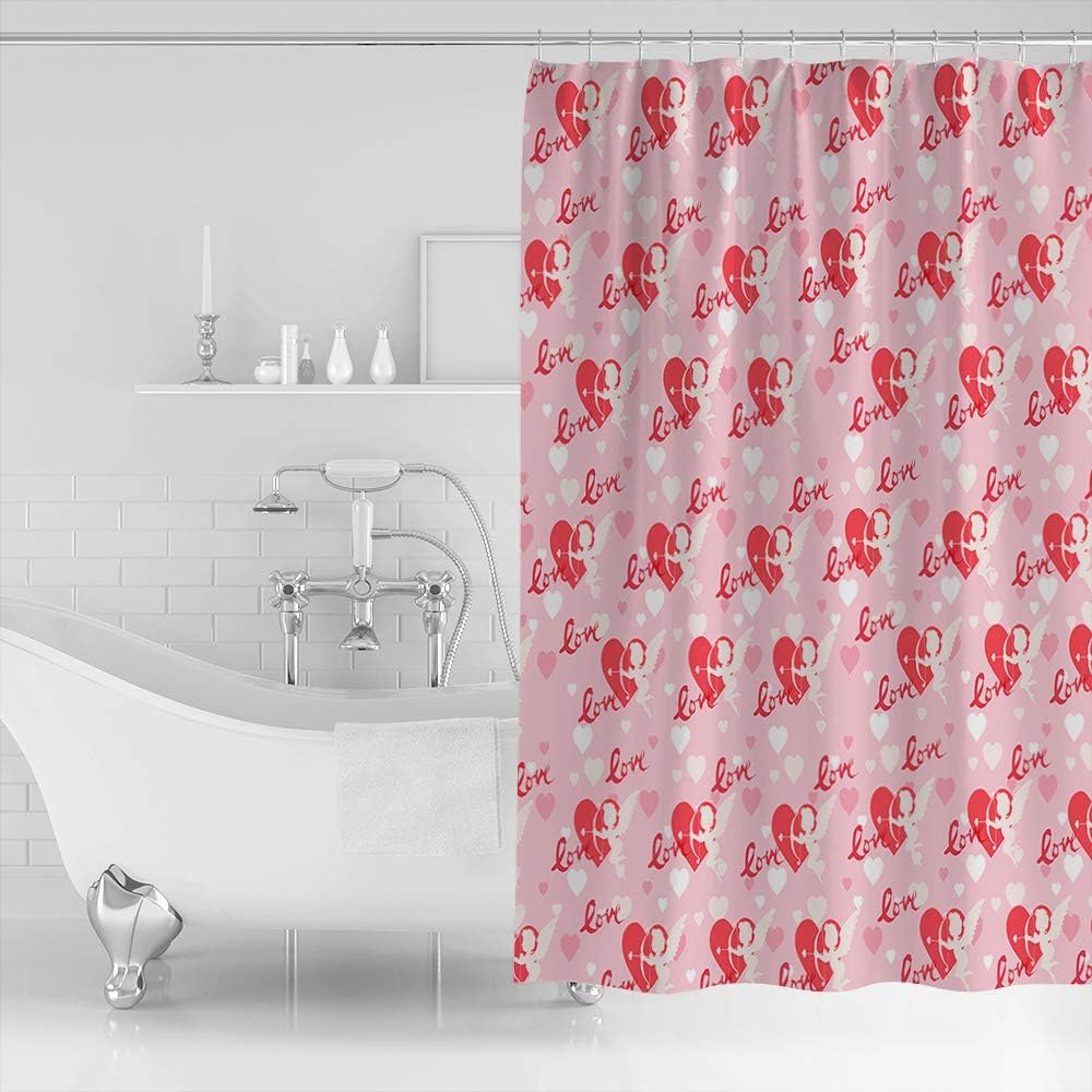 Savannan Valentine's Day Love Heart Pink Water Repellent Bathroom Shower Curtain