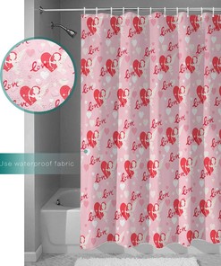 Savannan Valentine's Day Love Heart Pink Water Repellent Bathroom Shower Curtain