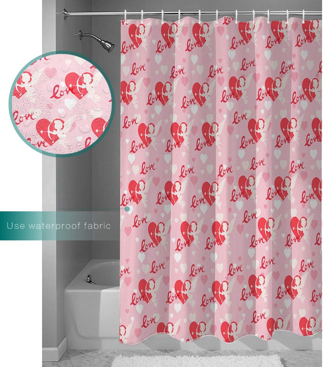 Savannan Valentine's Day Love Heart Pink Water Repellent Bathroom Shower Curtain