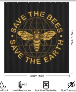 Save The Bees Waterproof Printed Bathroom Shower Curtain- A Perfect Addition to Any Bathroom