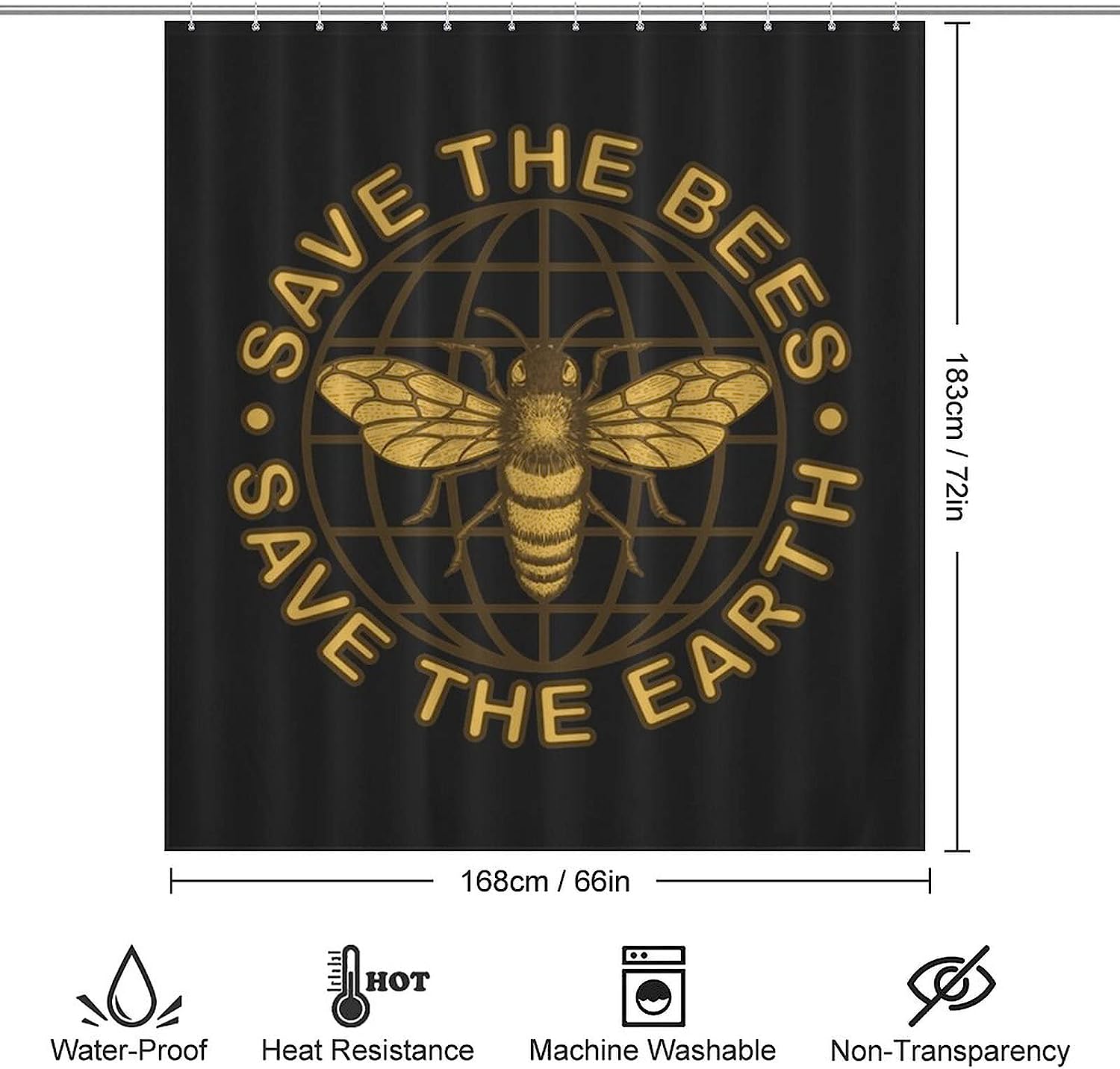 Save The Bees Waterproof Printed Bathroom Shower Curtain- A Perfect Addition to Any Bathroom