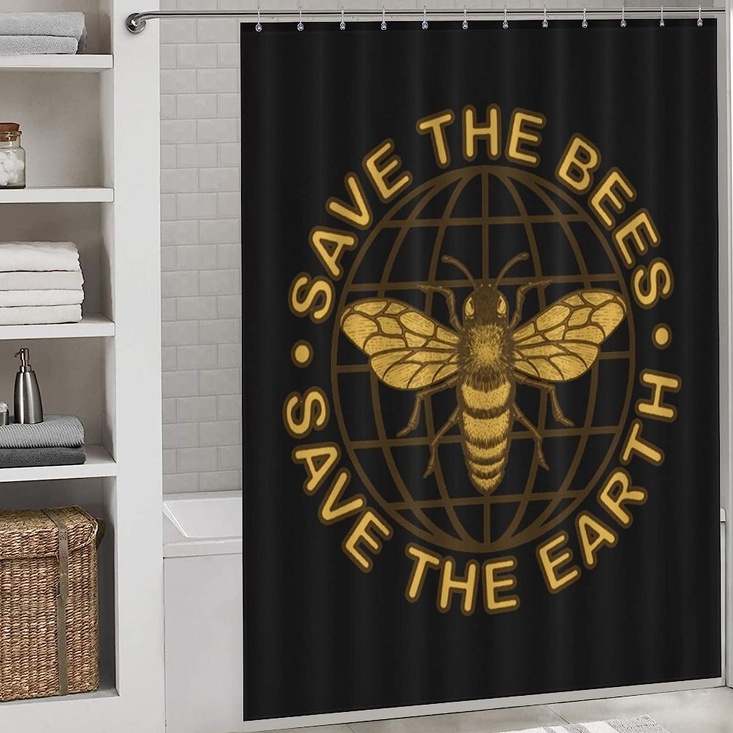 Save The Bees Waterproof Printed Bathroom Shower Curtain- A Perfect Addition to Any Bathroom