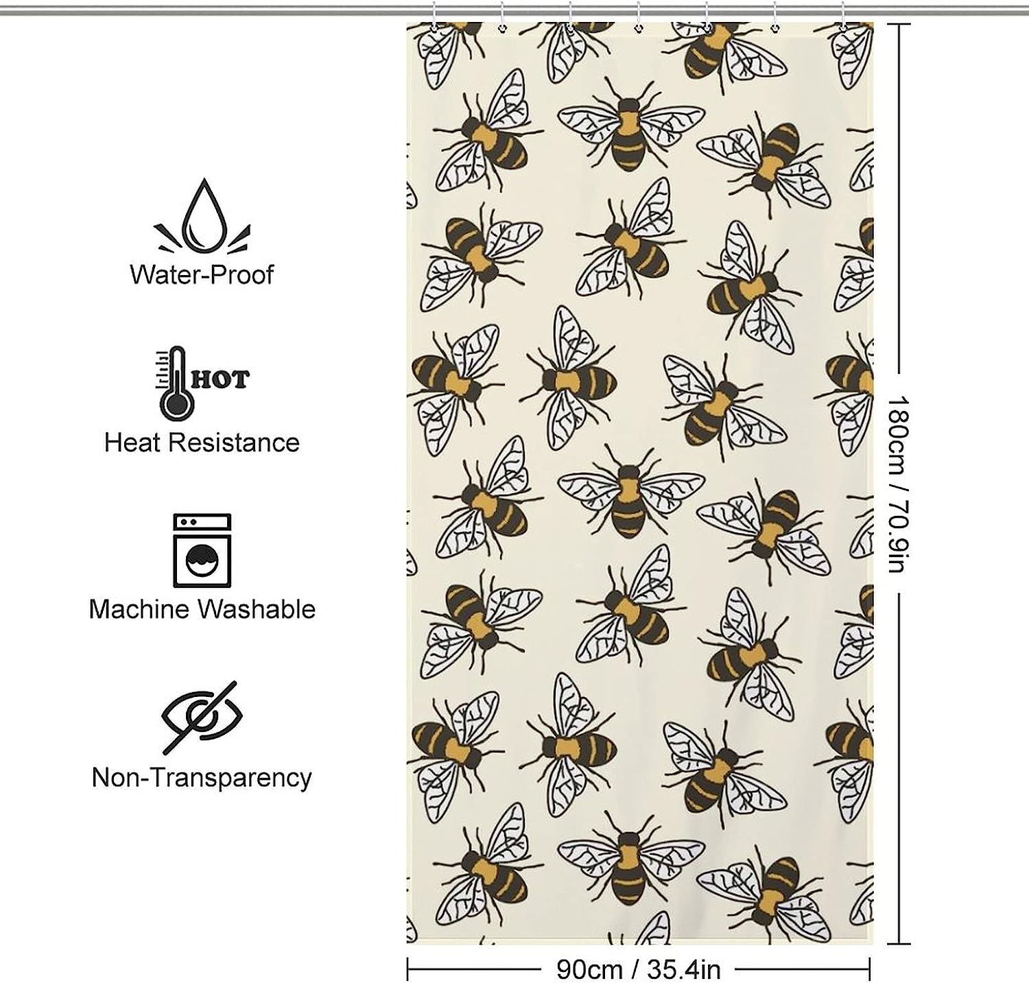 Save The Bees Waterproof Printed Bathroom Shower Curtain- Show Your Support for the Environment