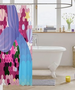 Scallop Starfish Colorful Hexagon Honeycomb Mermaid Shower Curtain for Kids Girls Room Decor