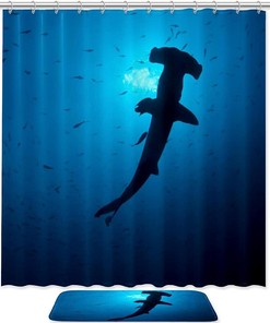Scalloped Hammerhead Sharks Shower Curtain For An Underwater Bathroom