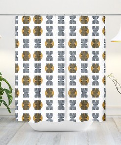 Scandi Moon Rainbow Shower Curtain, Mid-Century Modern Boho Bath Accessory with Abstract Minimalist Design