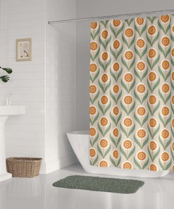 Scandinavian Flowers Shower Curtain with Pastel Colors Bath Curtain - Retro Bathroom Decor