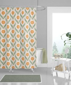 Scandinavian Flowers Shower Curtain with Pastel Colors Bath Curtain - Retro Bathroom Decor