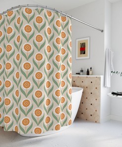 Scandinavian Flowers Shower Curtain with Pastel Colors Bath Curtain - Retro Bathroom Decor