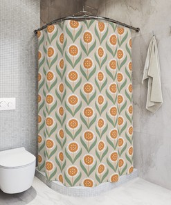 Scandinavian Flowers Shower Curtain with Pastel Colors Bath Curtain - Retro Bathroom Decor